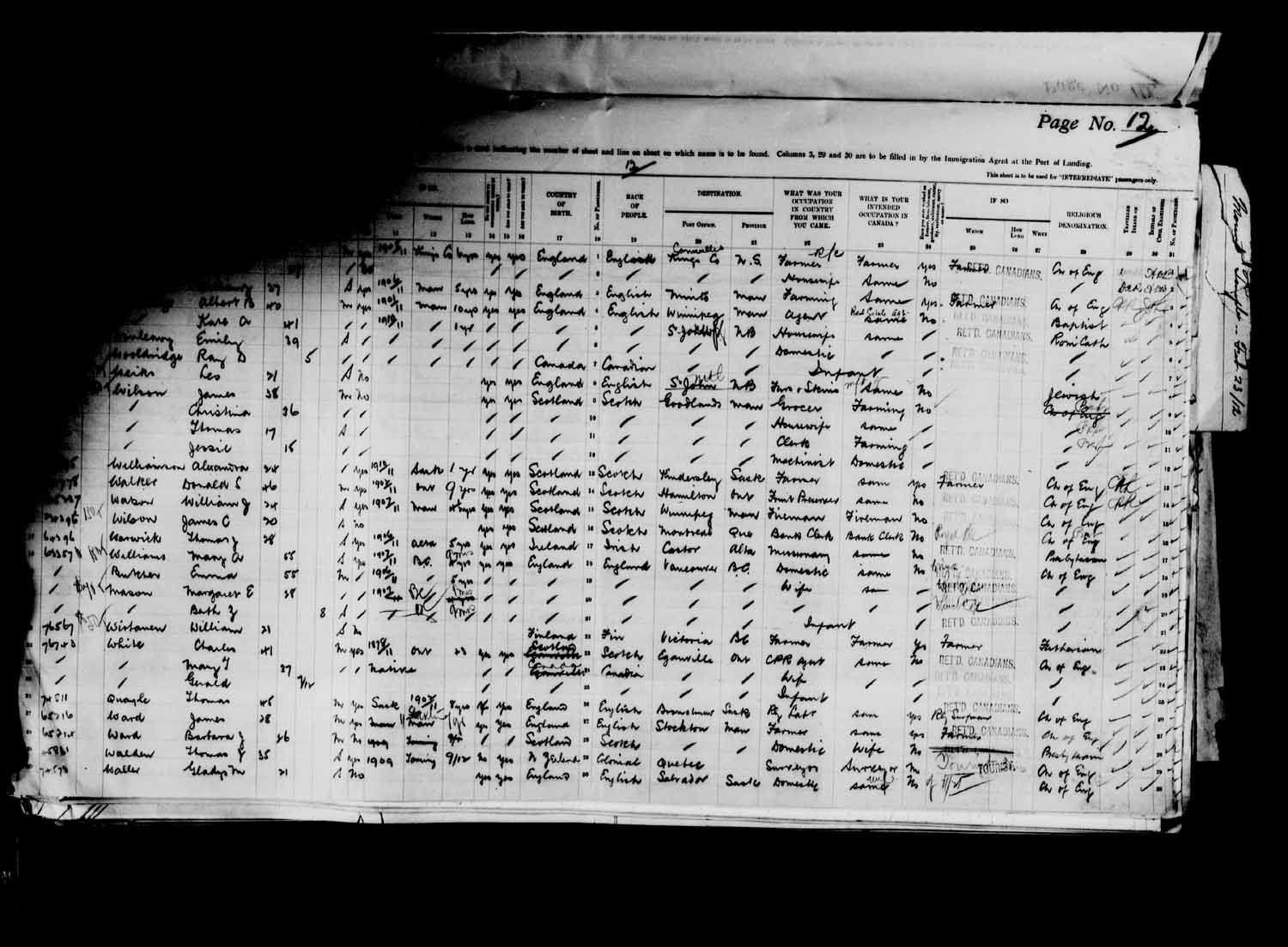 Digitized page of Passenger Lists for Image No.: e003627185