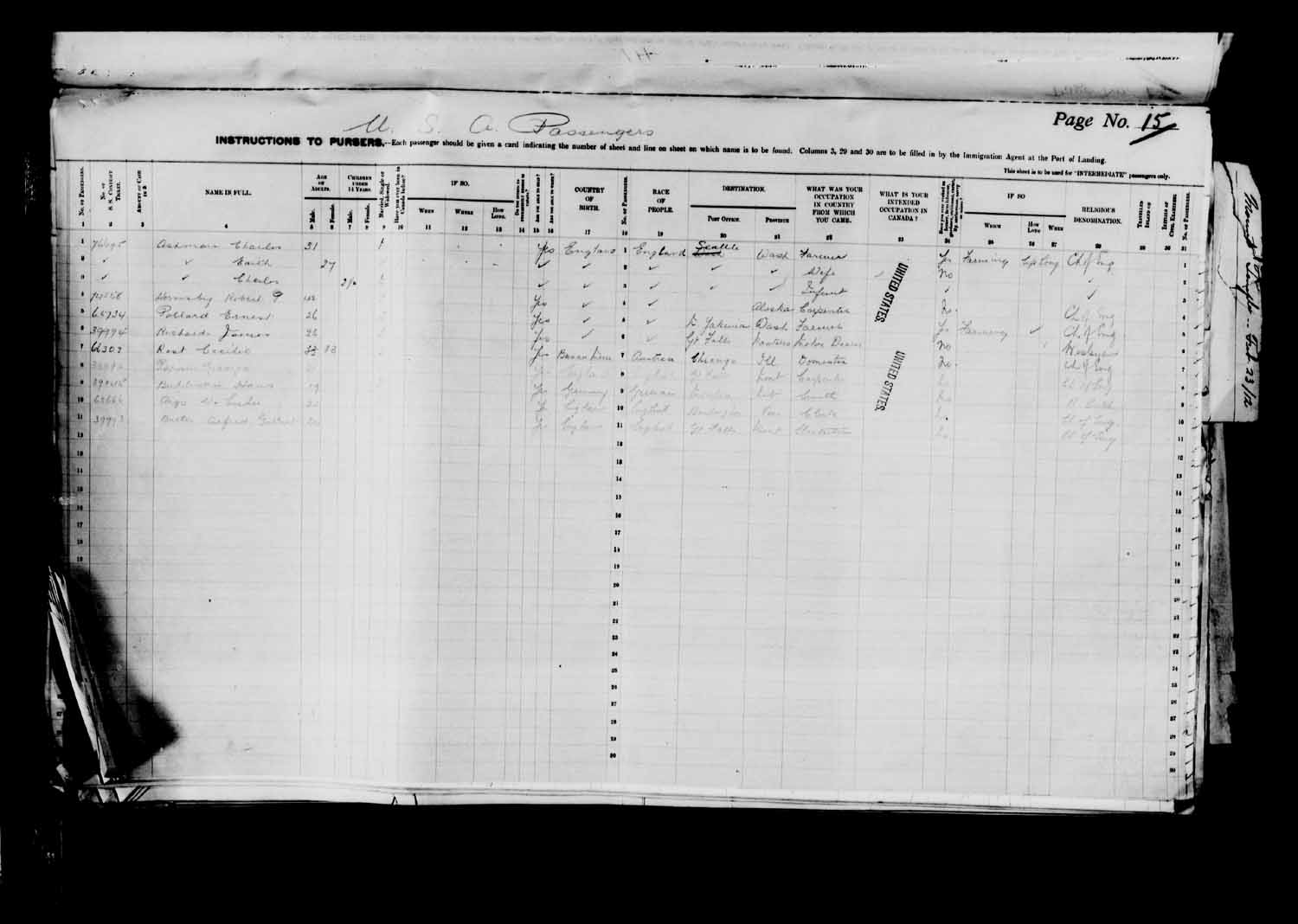 Digitized page of Passenger Lists for Image No.: e003627188
