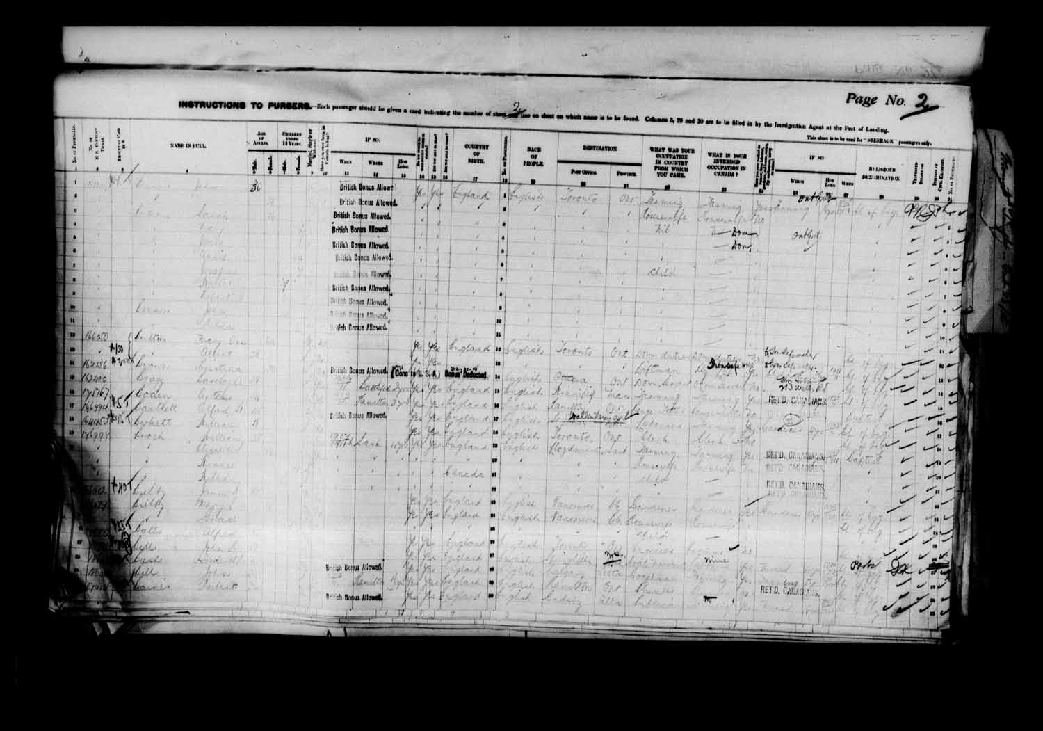 Digitized page of Passenger Lists for Image No.: e003627190