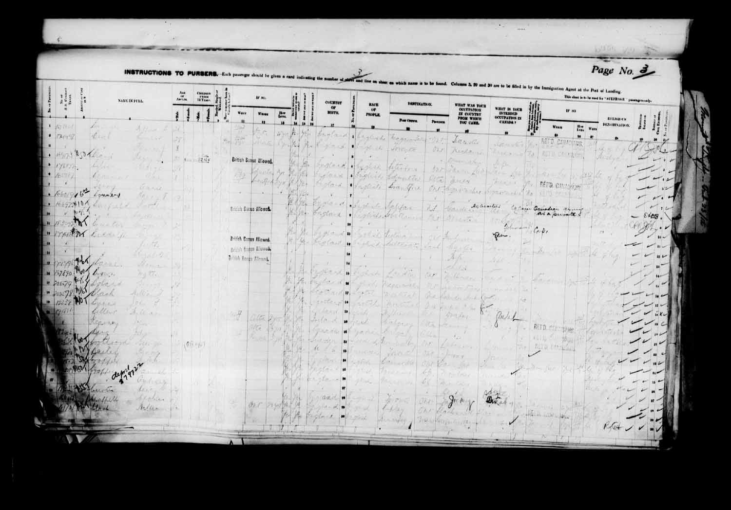 Digitized page of Passenger Lists for Image No.: e003627191