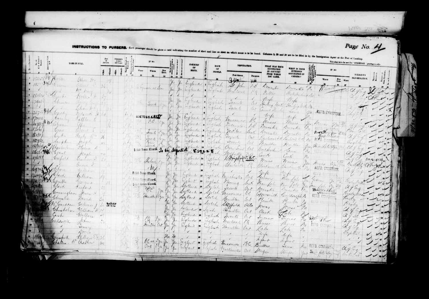 Digitized page of Passenger Lists for Image No.: e003627192