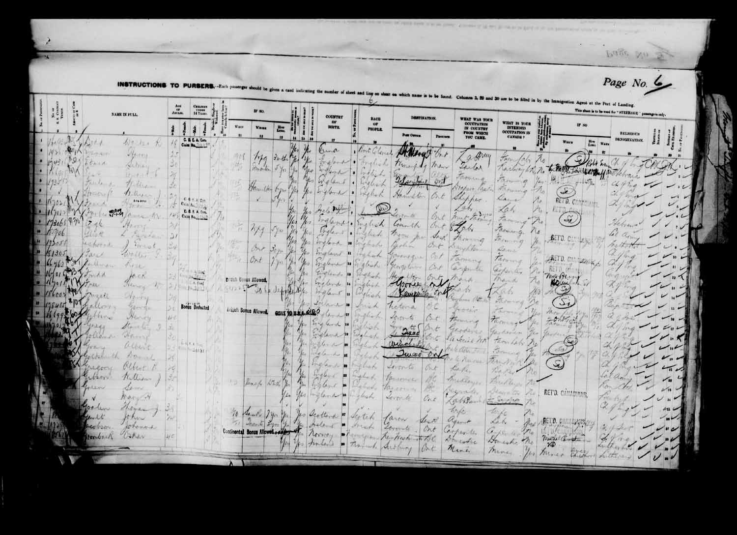 Digitized page of Passenger Lists for Image No.: e003627194