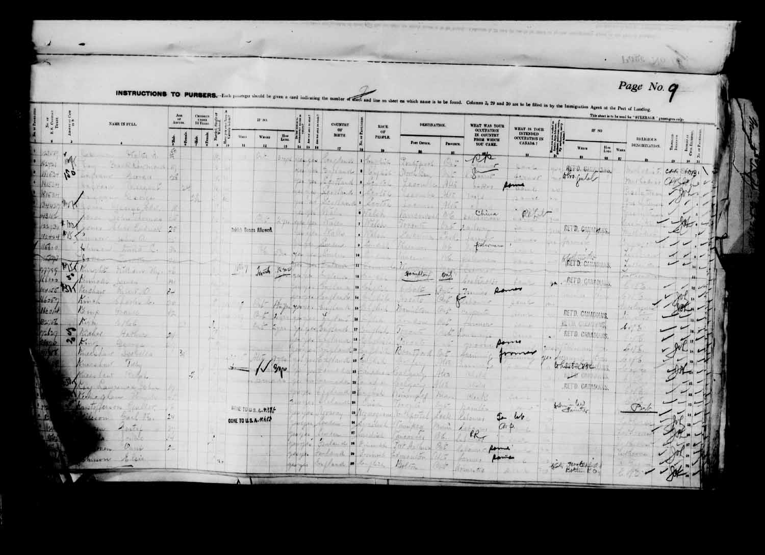 Digitized page of Passenger Lists for Image No.: e003627197