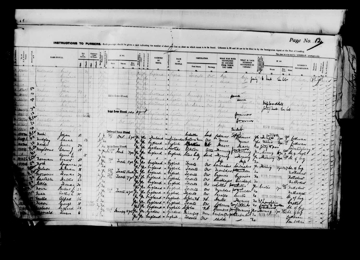 Digitized page of Passenger Lists for Image No.: e003627199
