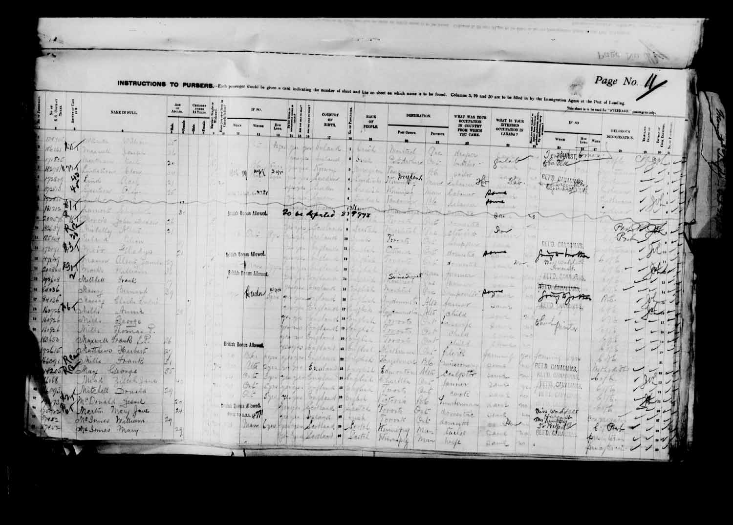 Digitized page of Passenger Lists for Image No.: e003627200