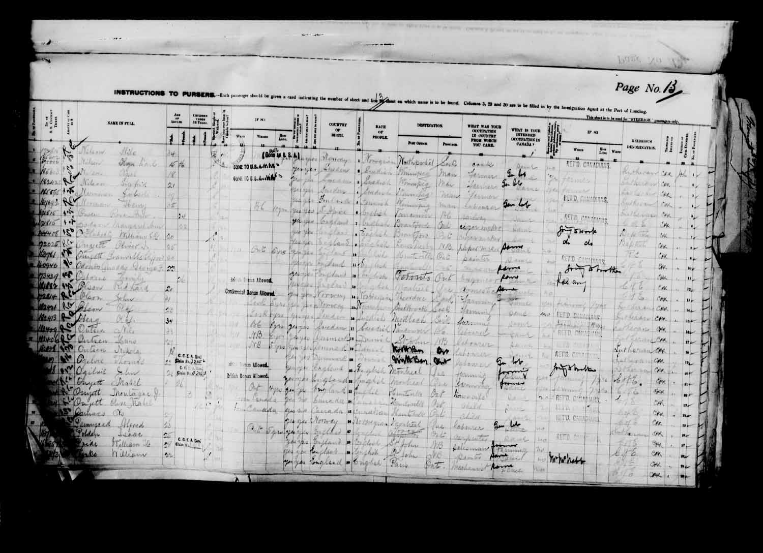 Digitized page of Passenger Lists for Image No.: e003627202