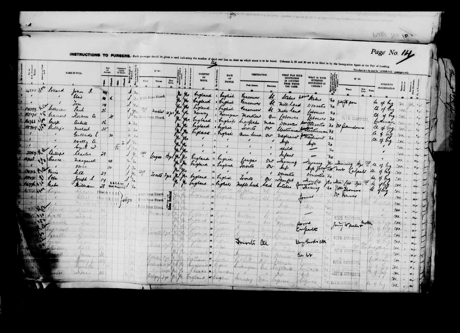 Digitized page of Passenger Lists for Image No.: e003627203