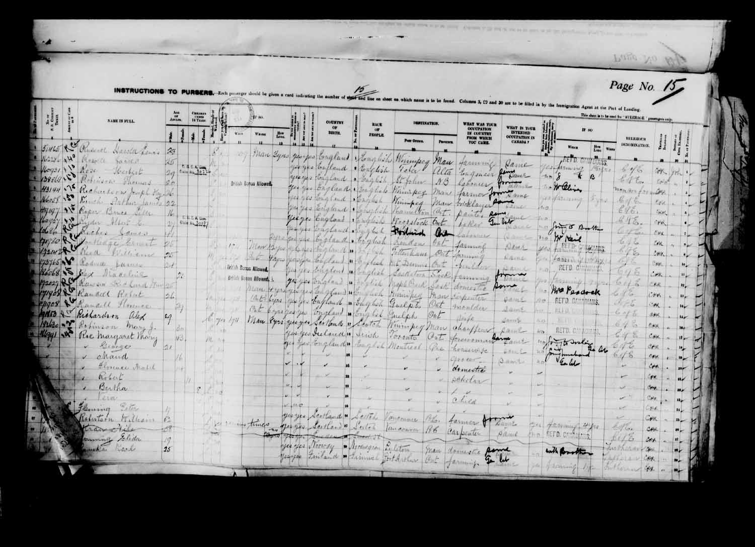 Digitized page of Passenger Lists for Image No.: e003627204
