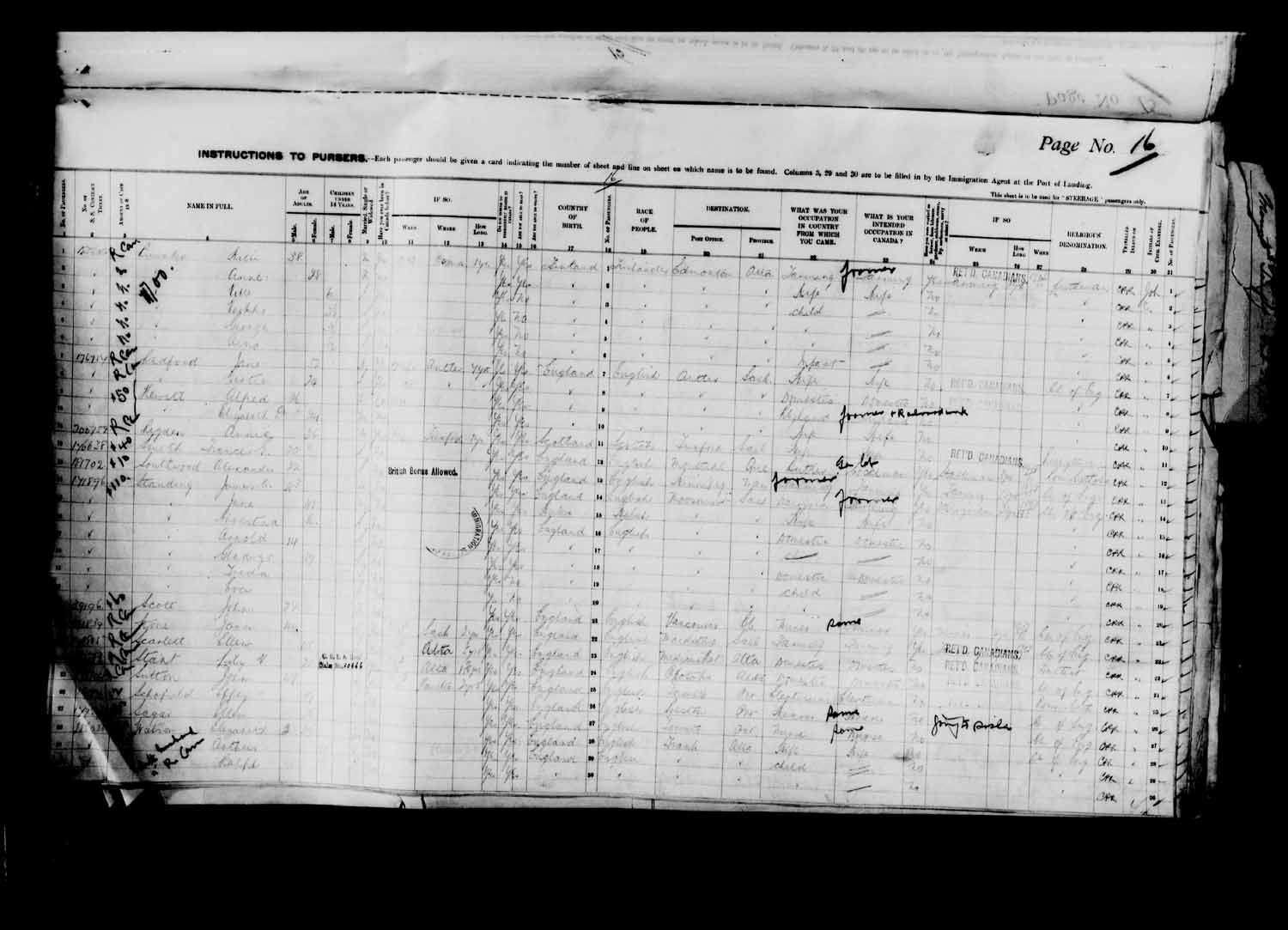 Digitized page of Passenger Lists for Image No.: e003627205