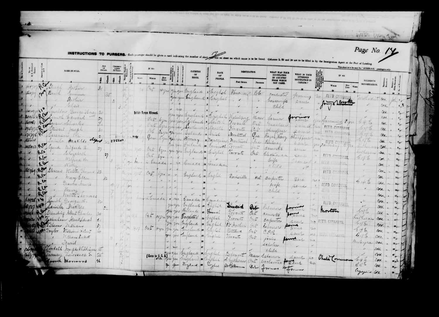Digitized page of Passenger Lists for Image No.: e003627206