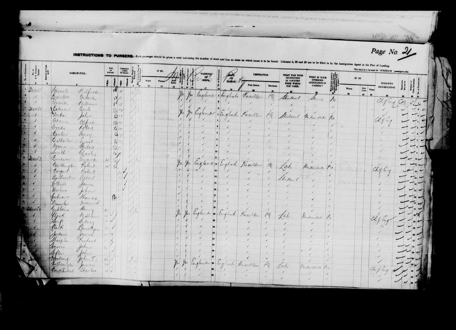 Digitized page of Passenger Lists for Image No.: e003627210
