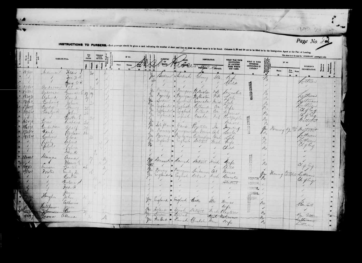 Digitized page of Passenger Lists for Image No.: e003627213