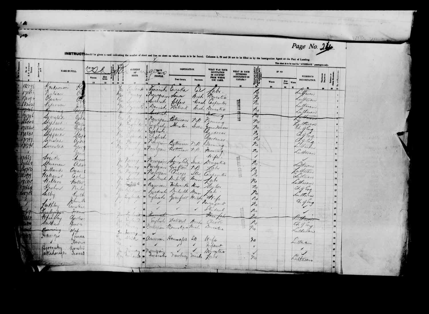 Digitized page of Passenger Lists for Image No.: e003627214