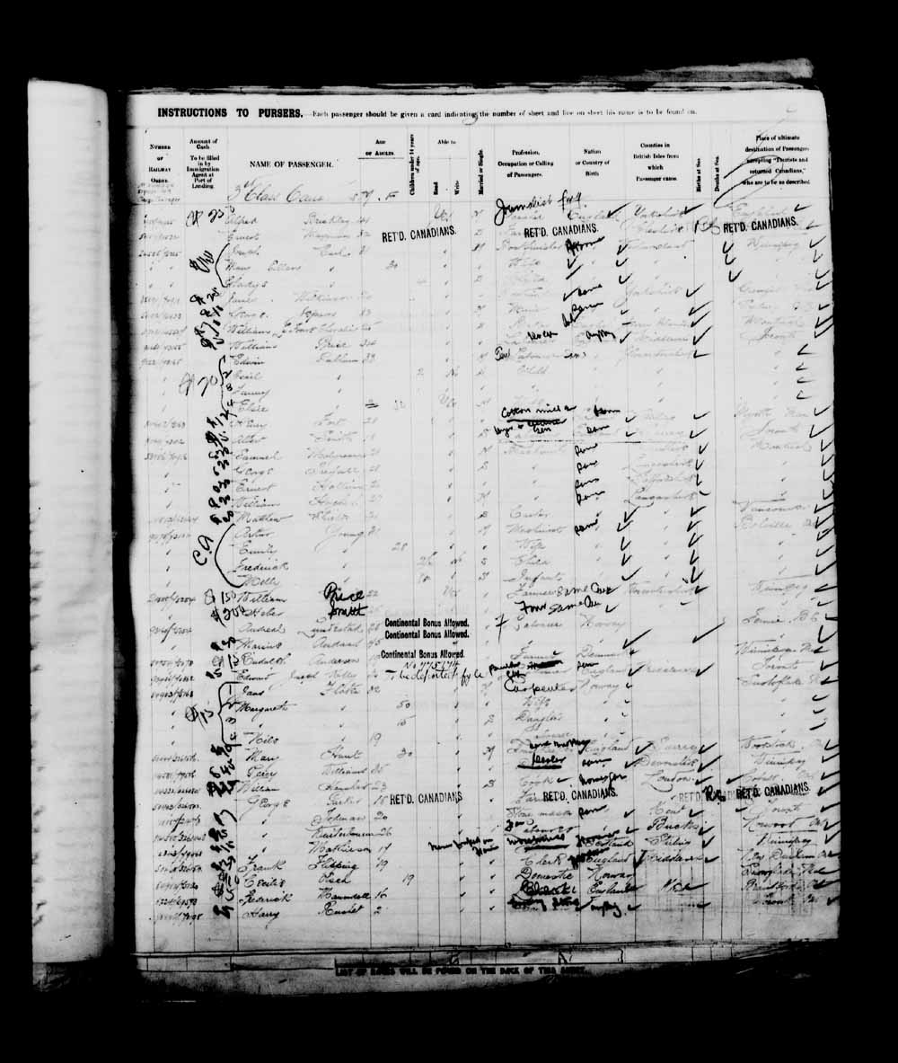 Digitized page of Quebec Passenger Lists for Image No.: e003648810
