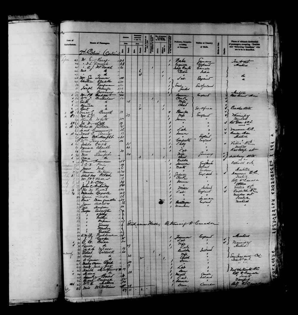Digitized page of Passenger Lists for Image No.: e003651003