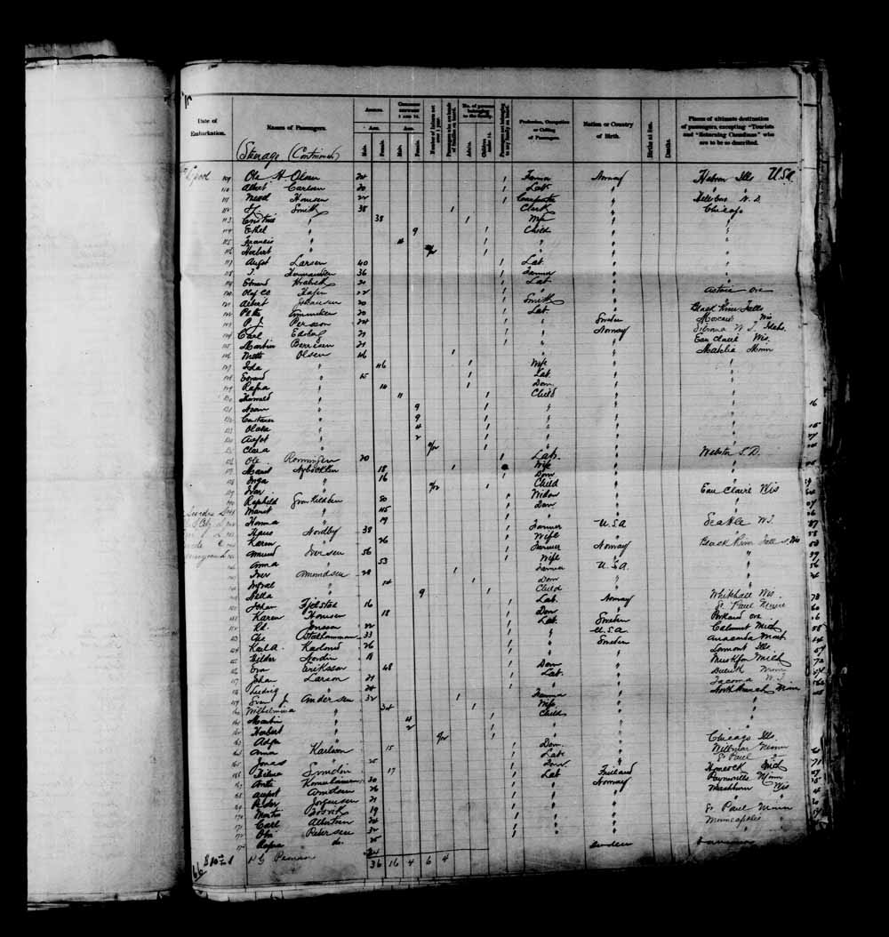 Digitized page of Passenger Lists for Image No.: e003651006