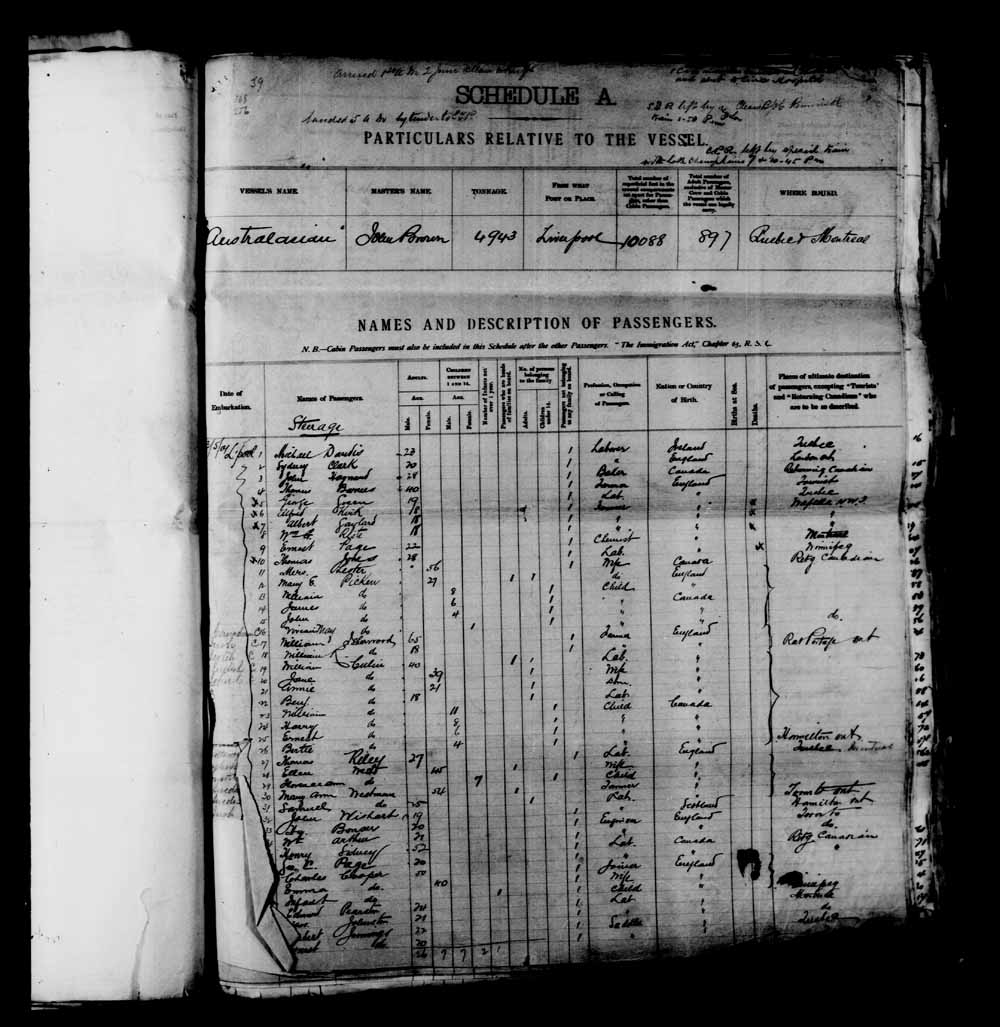 Digitized page of Passenger Lists for Image No.: e003651008