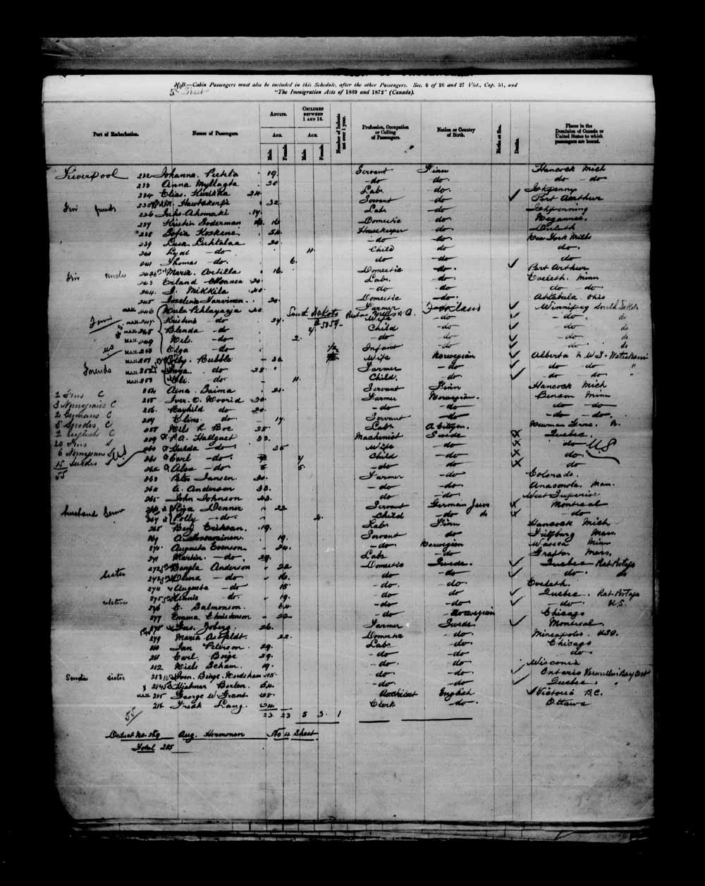 Digitized page of Quebec Passenger Lists for Image No.: e003651583