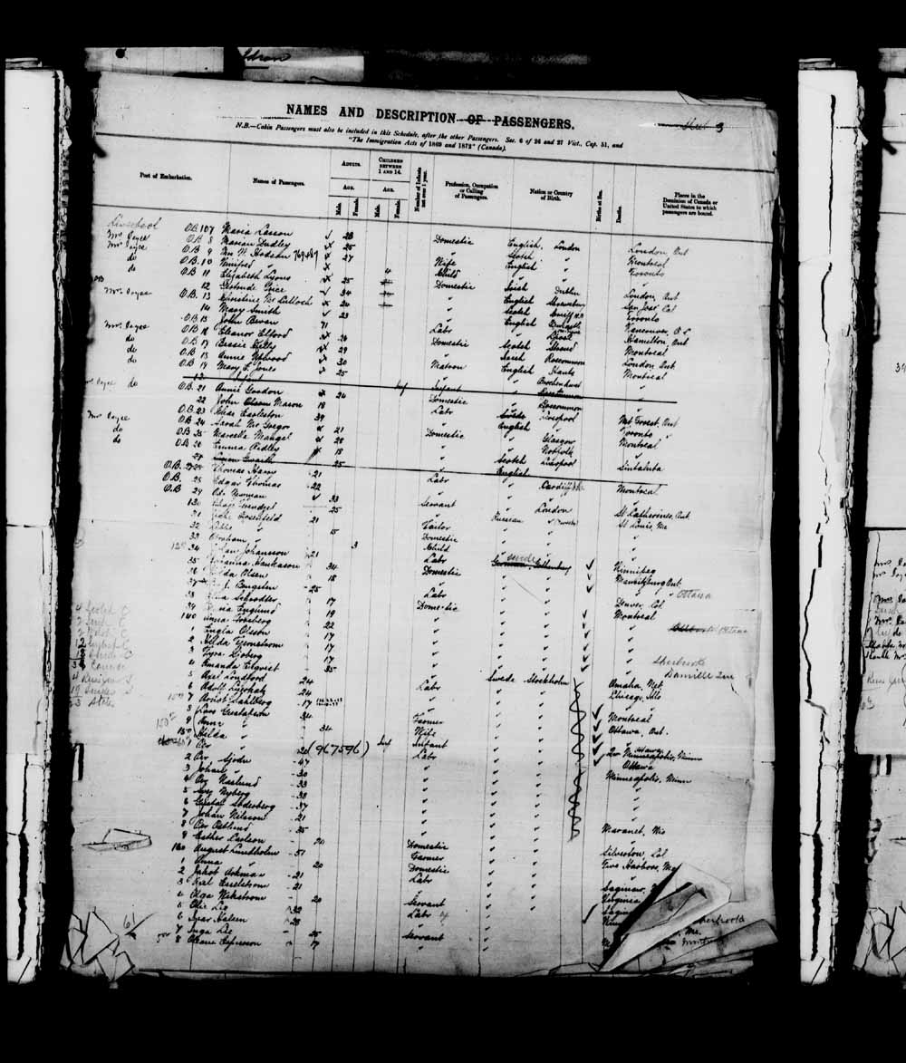 Digitized page of Quebec Passenger Lists for Image No.: e003654750