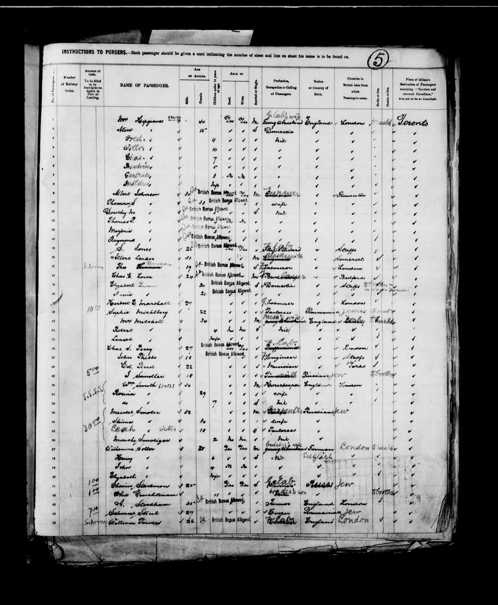 Digitized page of Passenger Lists for Image No.: e003658075