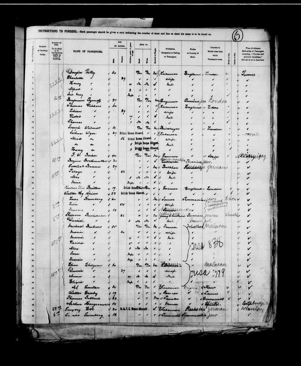 Digitized page of Passenger Lists for Image No.: e003658076