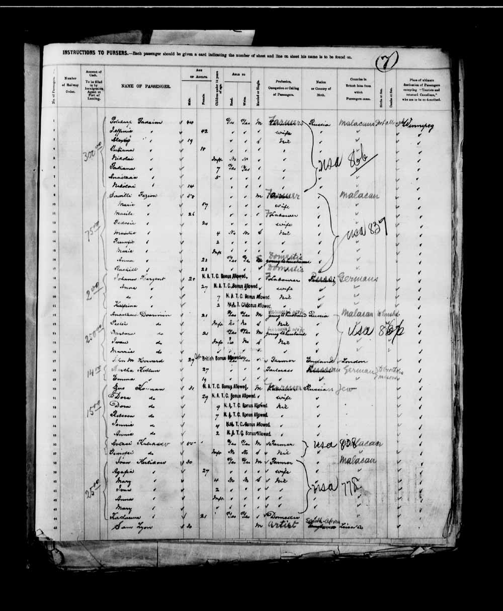 Digitized page of Passenger Lists for Image No.: e003658077