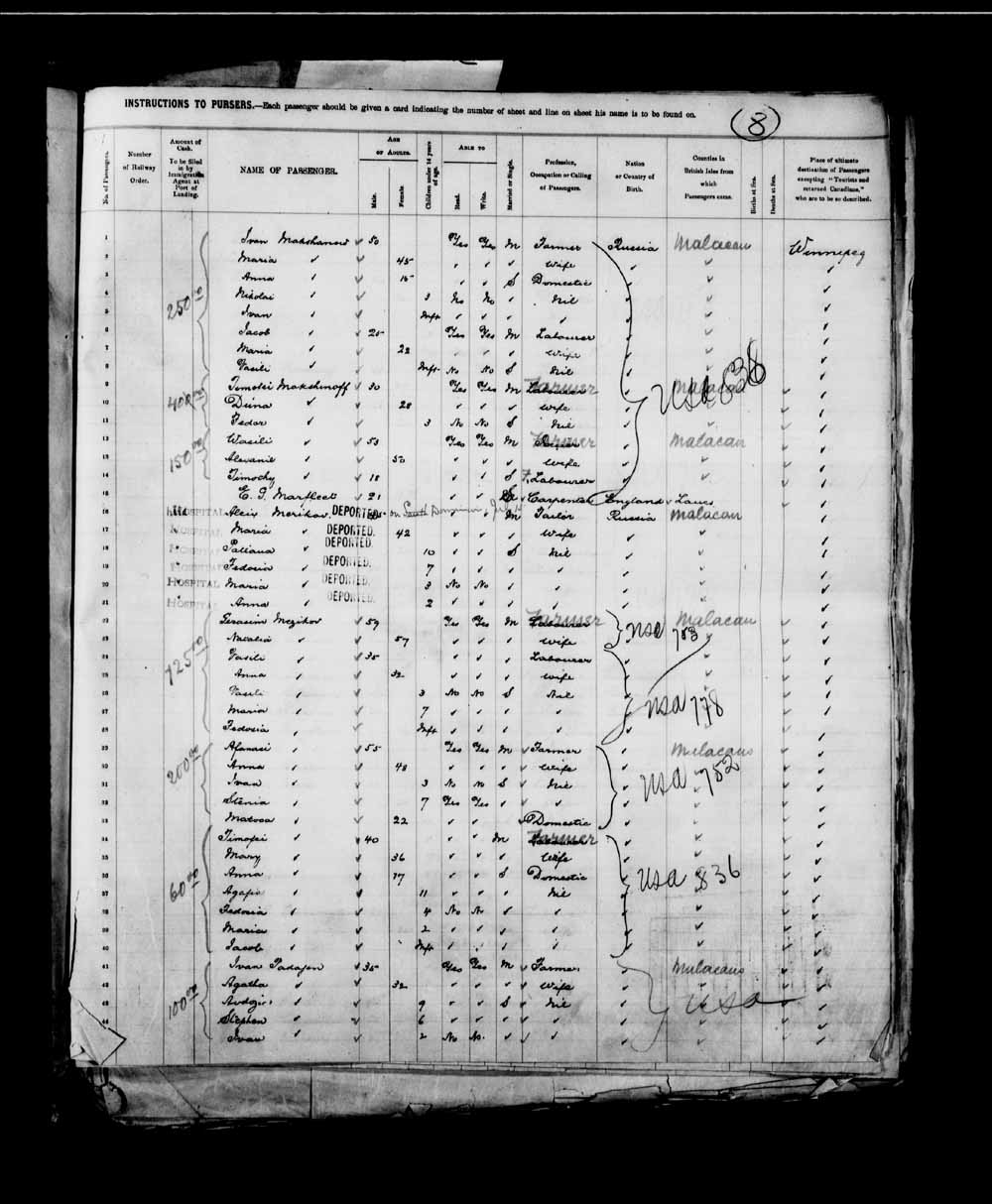 Digitized page of Passenger Lists for Image No.: e003658078