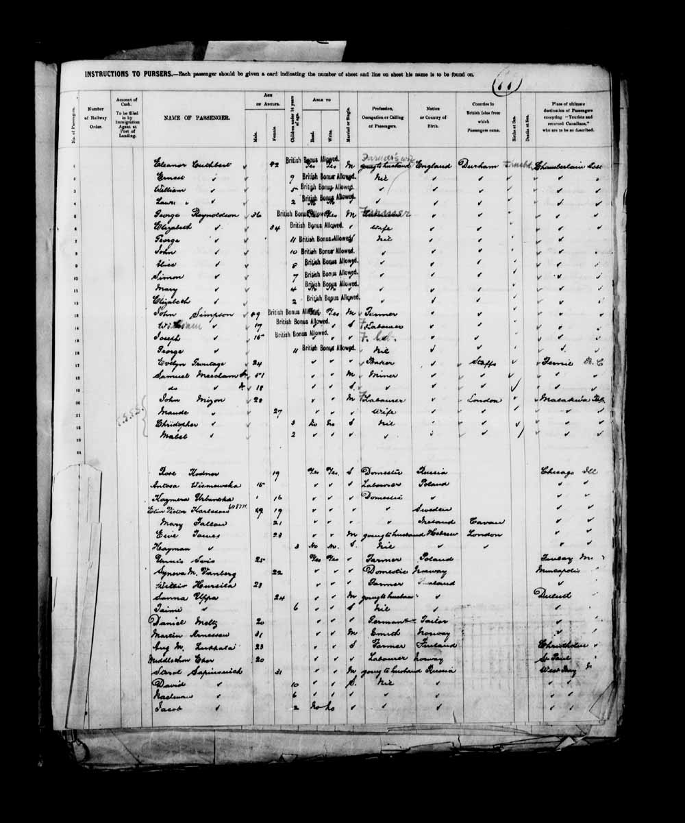 Digitized page of Passenger Lists for Image No.: e003658081