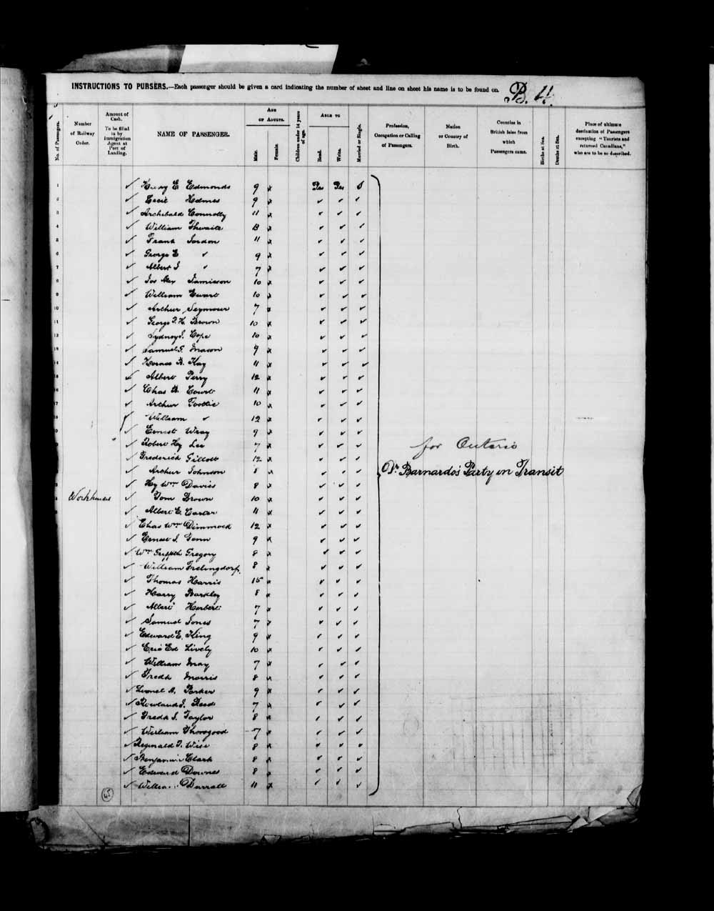 Digitized page of Passenger Lists for Image No.: e003658090
