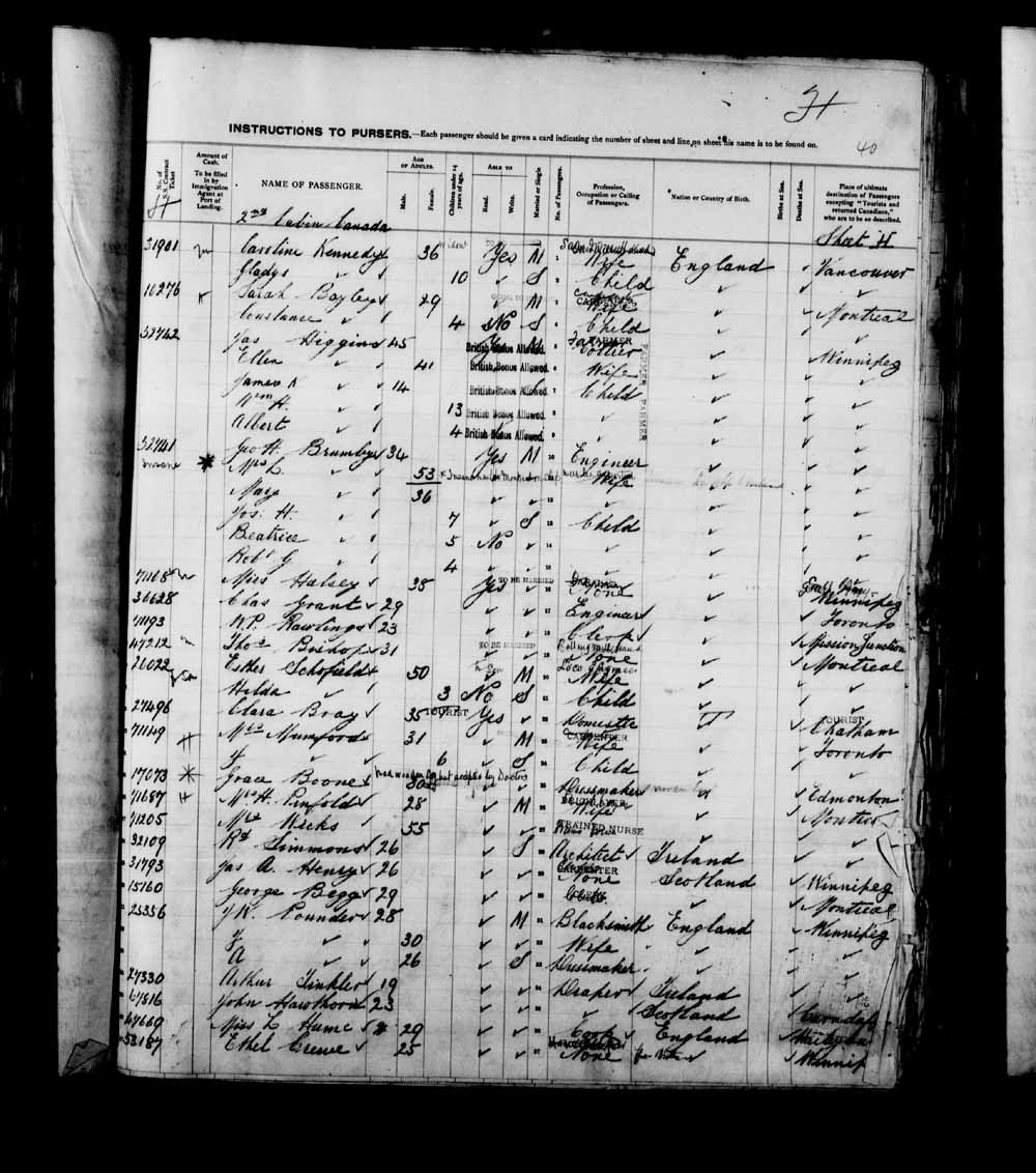 Digitized page of Quebec Passenger Lists for Image No.: e003663414