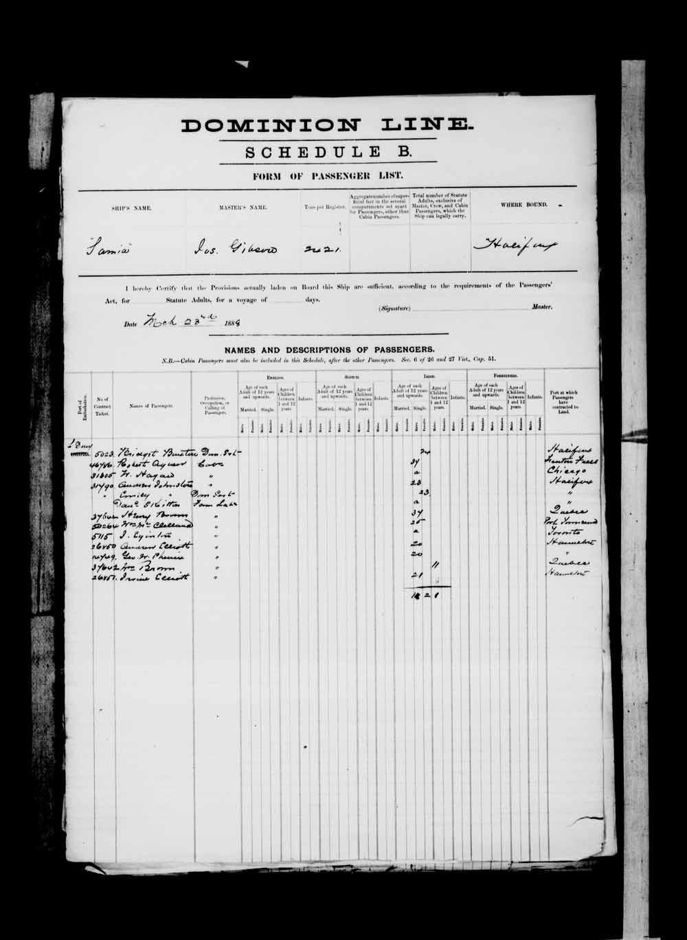 Digitized page of Passenger Lists for Image No.: e003674495