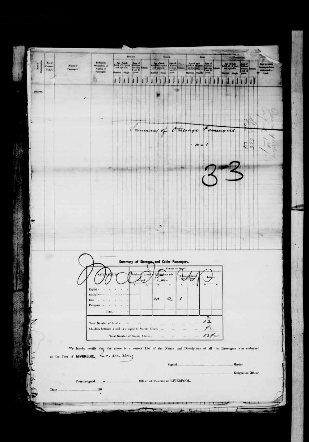 Digitized page of Passenger Lists for Image No.: e003674507