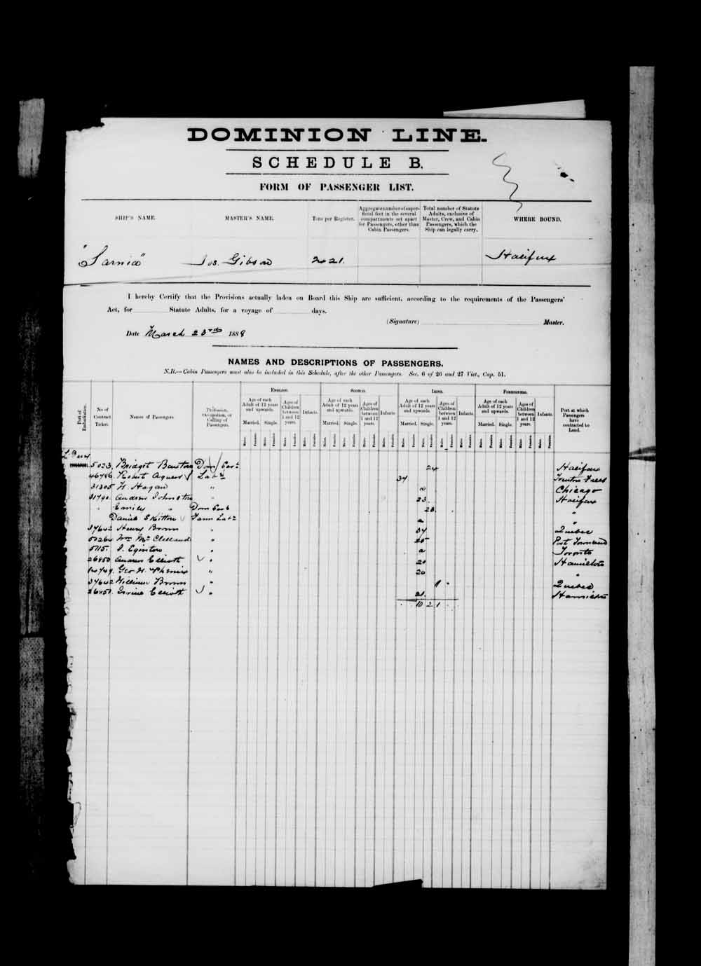 Digitized page of Passenger Lists for Image No.: e003674508