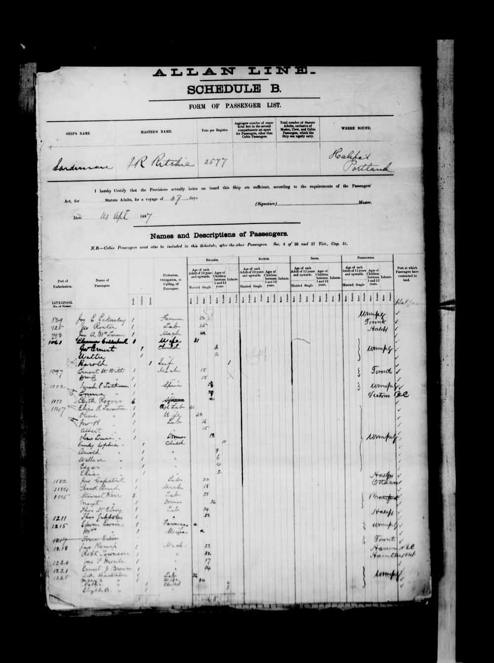 Digitized page of Passenger Lists for Image No.: e003674949