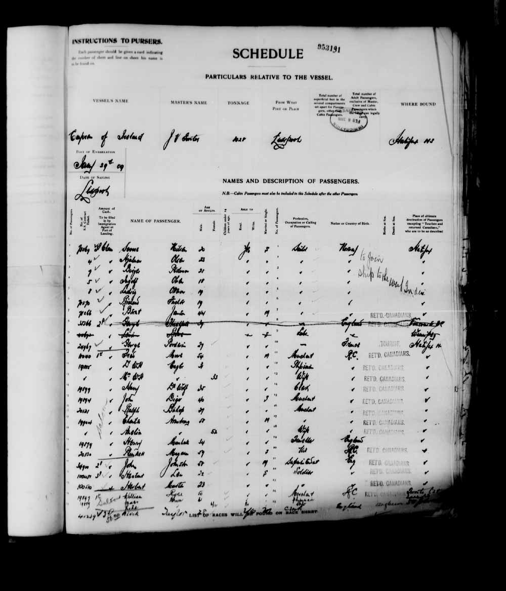 Digitized page of Quebec Passenger Lists for Image No.: e003682314