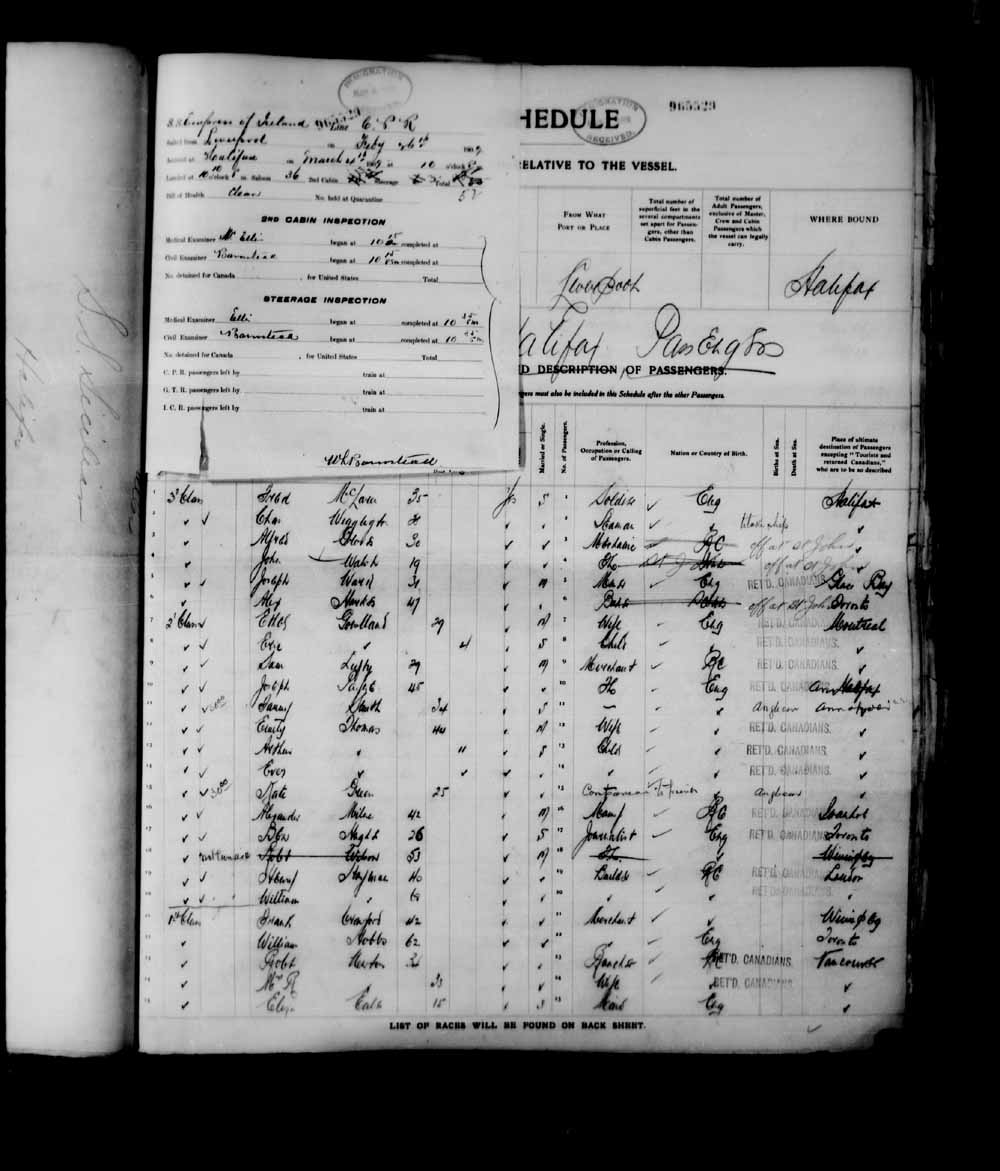 Digitized page of Quebec Passenger Lists for Image No.: e003682405