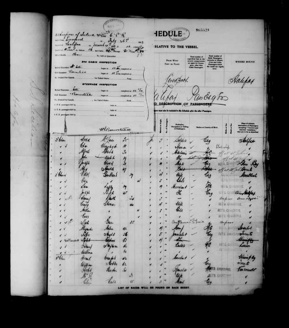 Digitized page of Quebec Passenger Lists for Image No.: e003682406