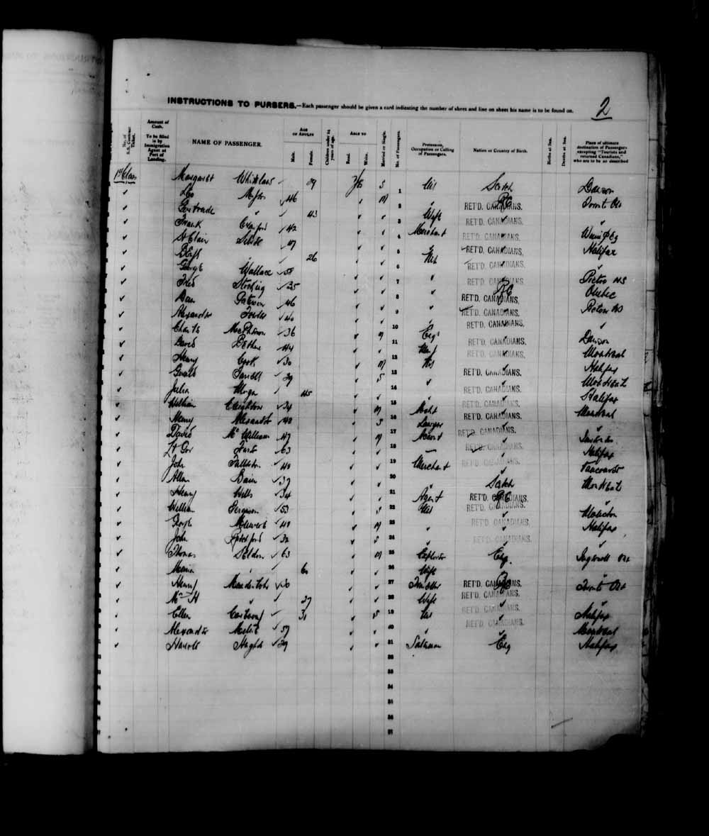 Digitized page of Quebec Passenger Lists for Image No.: e003682407
