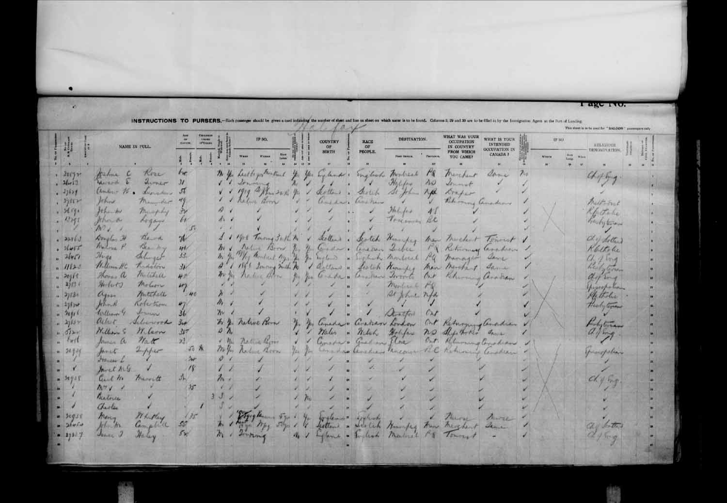 Digitized page of Quebec Passenger Lists for Image No.: e003684040