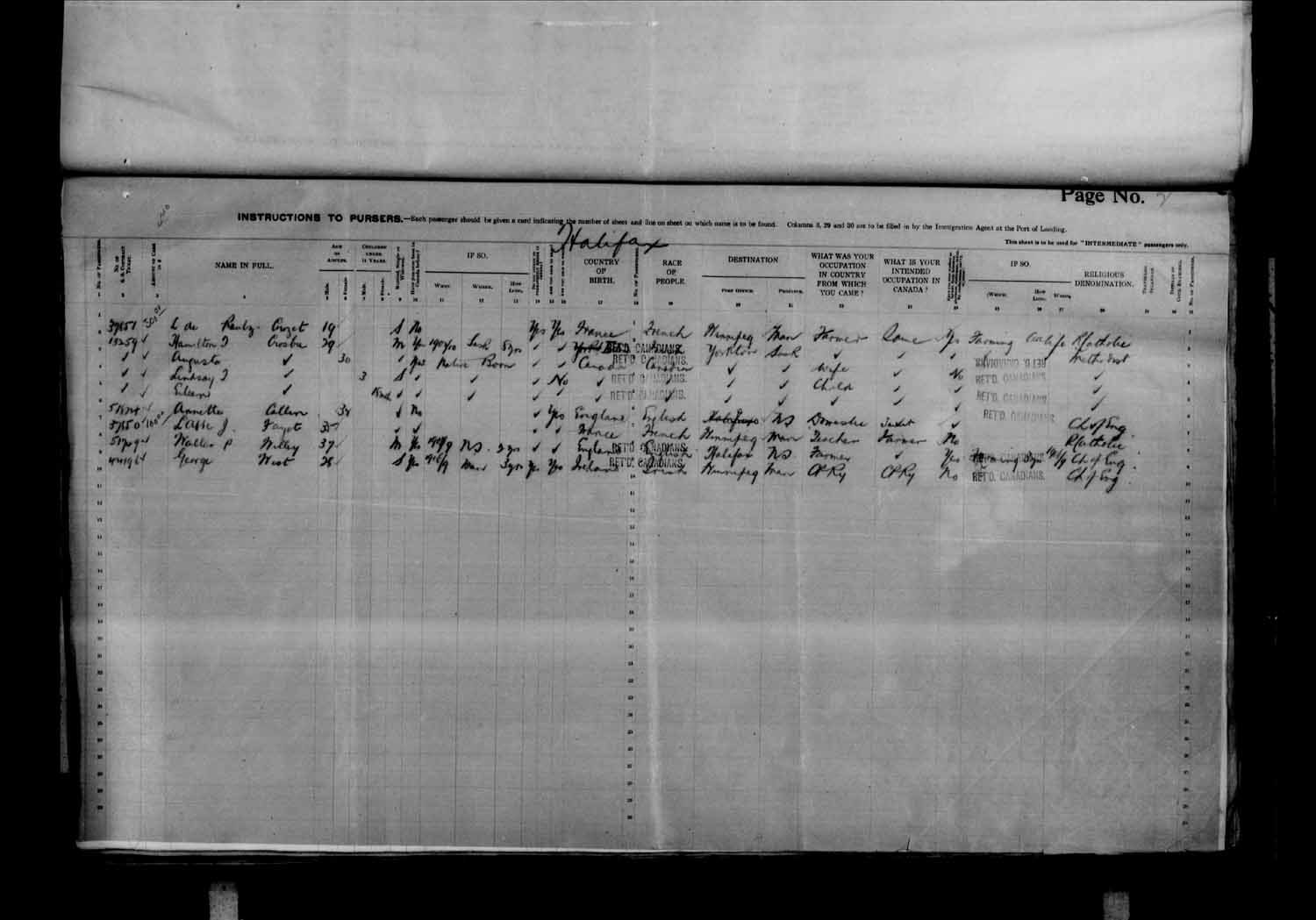 Digitized page of Quebec Passenger Lists for Image No.: e003684041