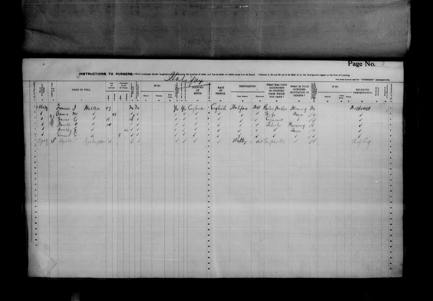 Digitized page of Quebec Passenger Lists for Image No.: e003684042