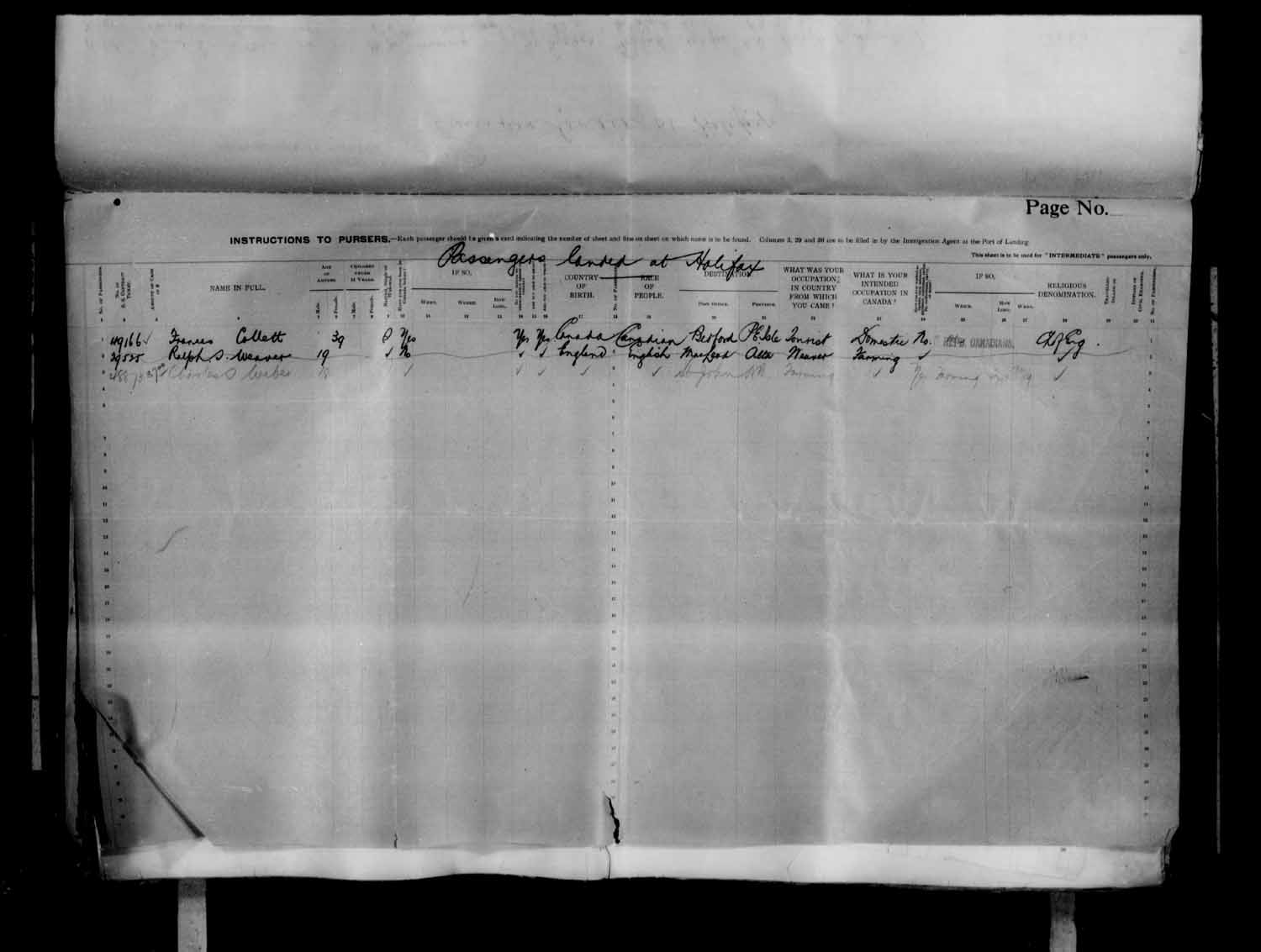 Digitized page of Quebec Passenger Lists for Image No.: e003684536
