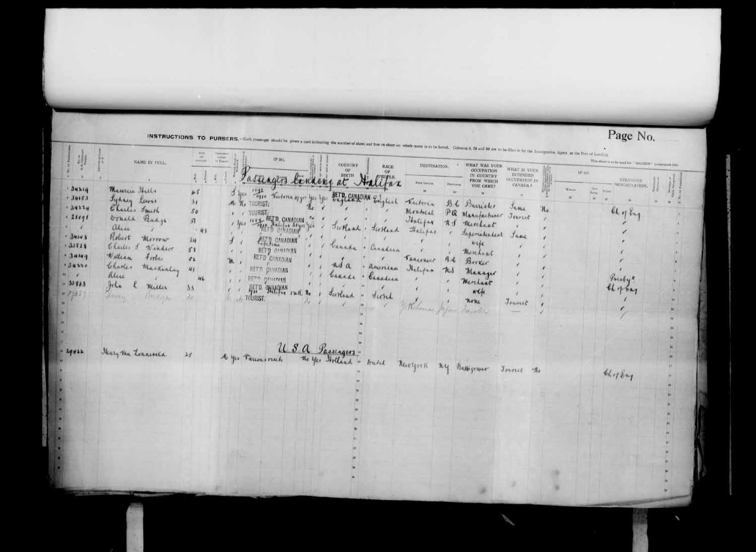 Digitized page of Quebec Passenger Lists for Image No.: e003685398