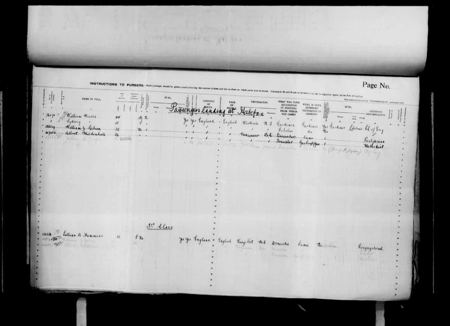 Digitized page of Quebec Passenger Lists for Image No.: e003685399