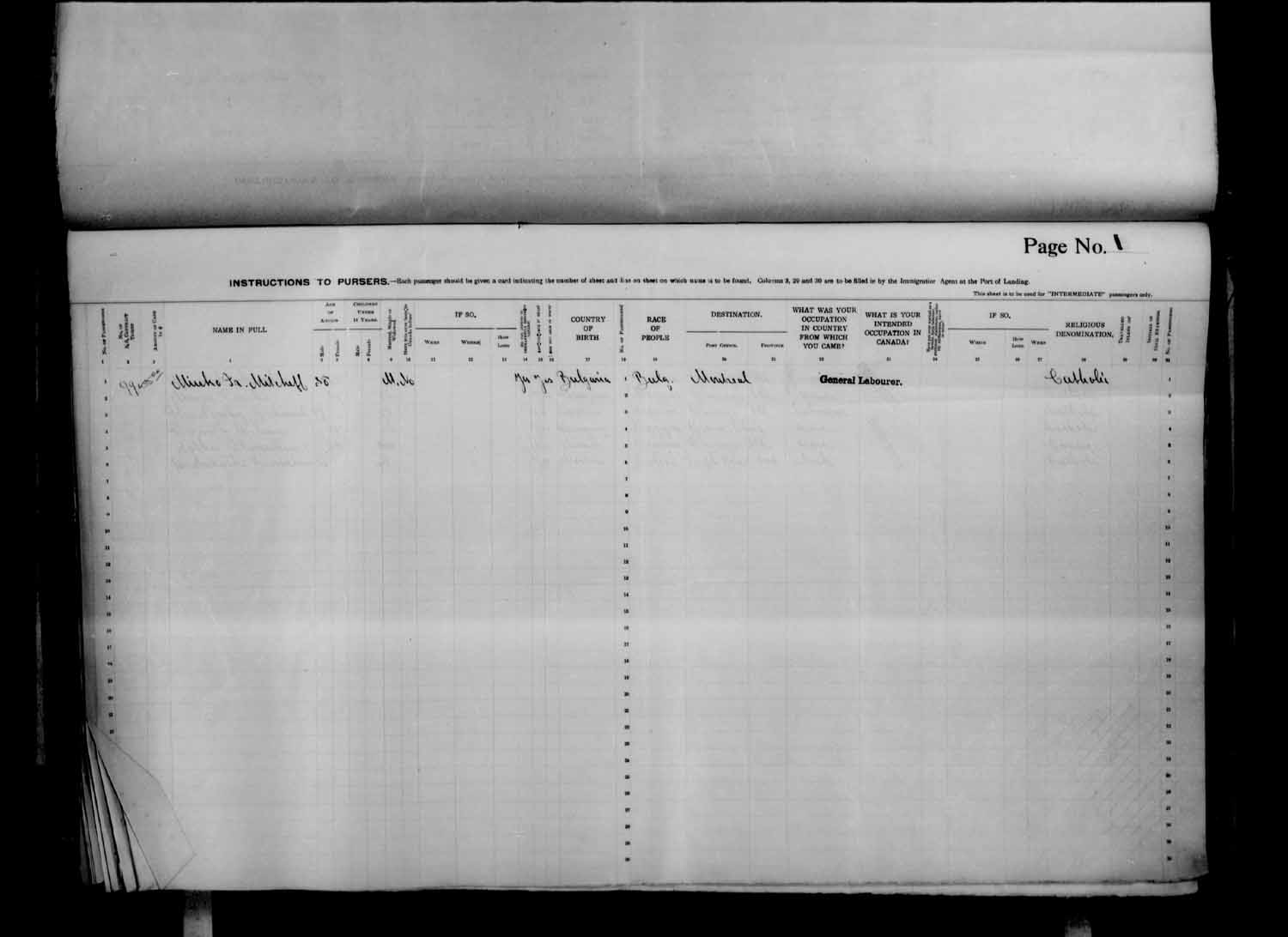 Digitized page of Passenger Lists for Image No.: e003686907