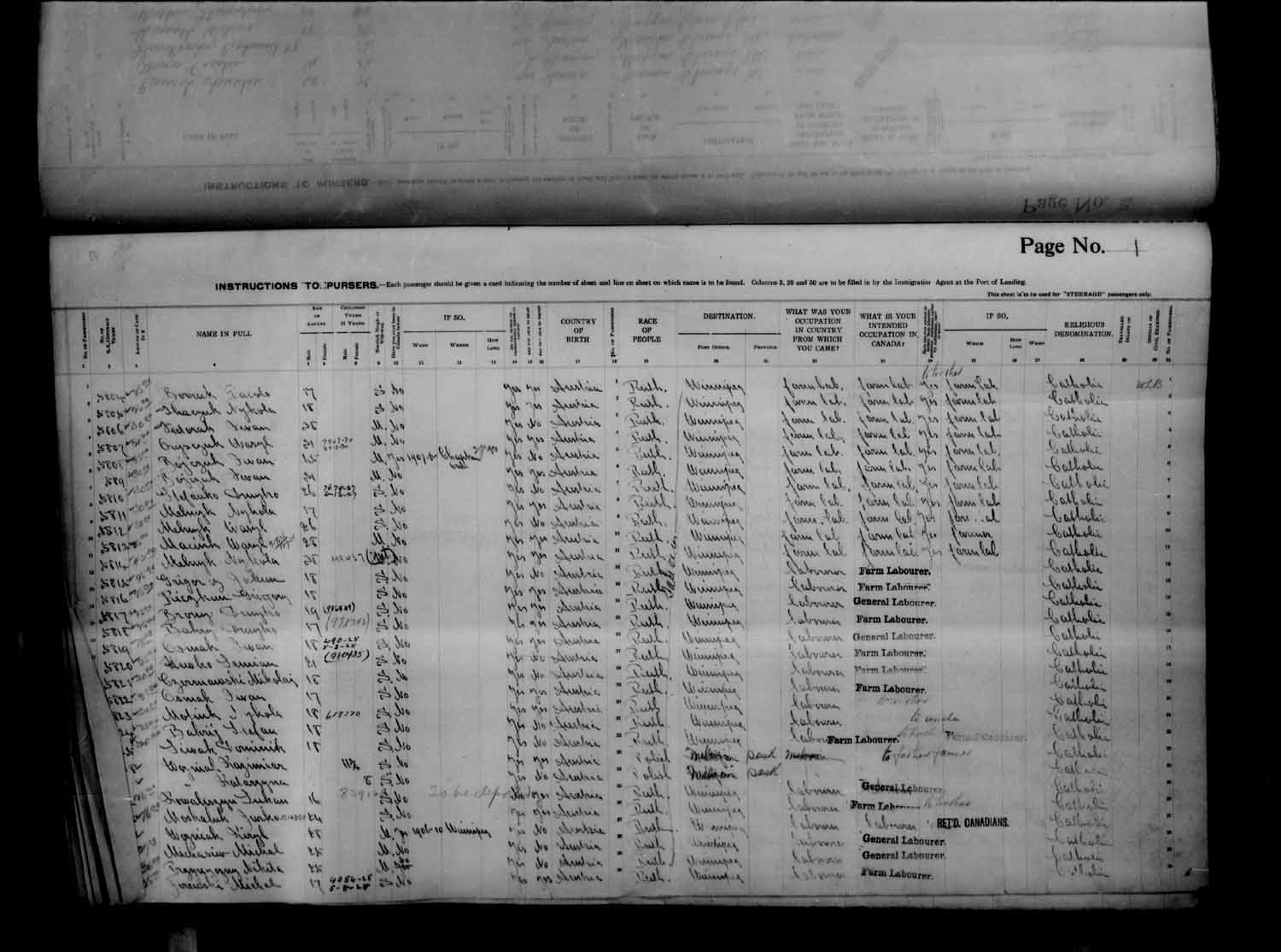 Digitized page of Passenger Lists for Image No.: e003686909