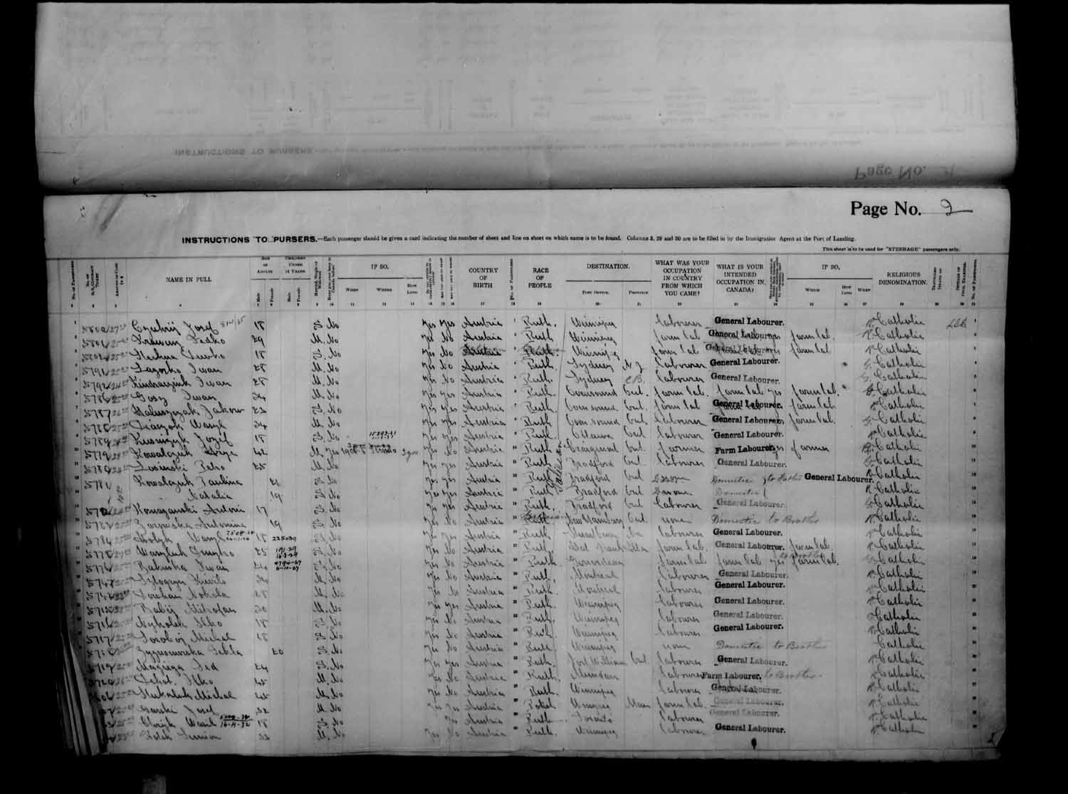 Digitized page of Passenger Lists for Image No.: e003686910