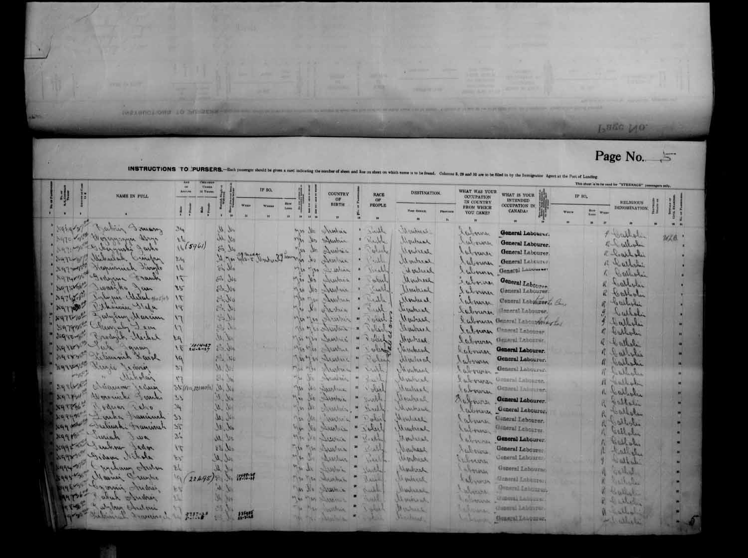 Digitized page of Passenger Lists for Image No.: e003686913