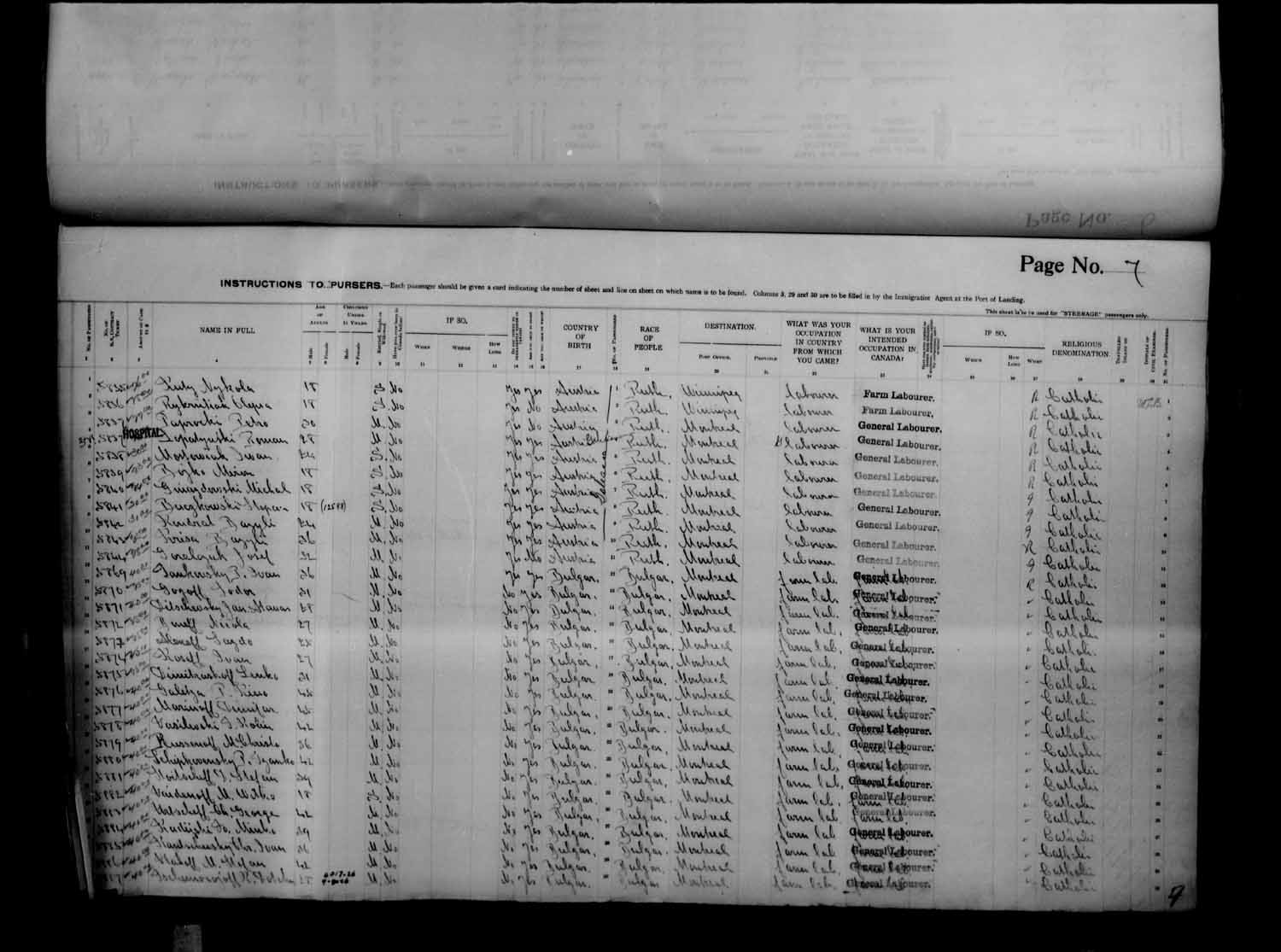 Digitized page of Passenger Lists for Image No.: e003686915