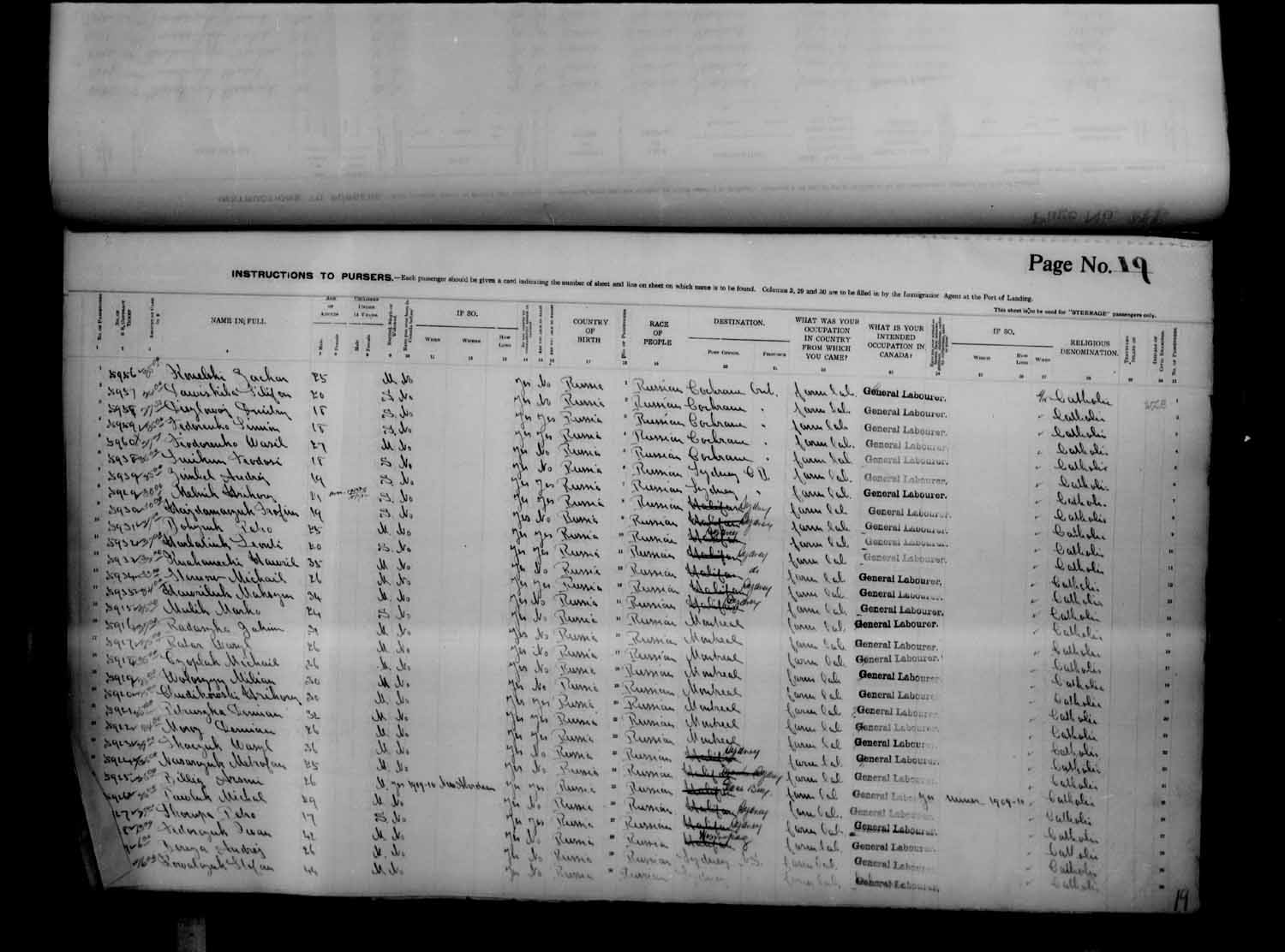 Digitized page of Passenger Lists for Image No.: e003686927